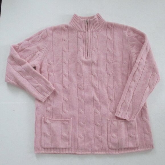 Wool Angora Pink Cable Knit Half Zip Pullover Sweater Mock Neck w/ Pockets - Picture 9 of 11